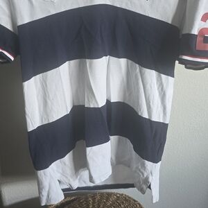 Navy and White Striped Men's Shirt
